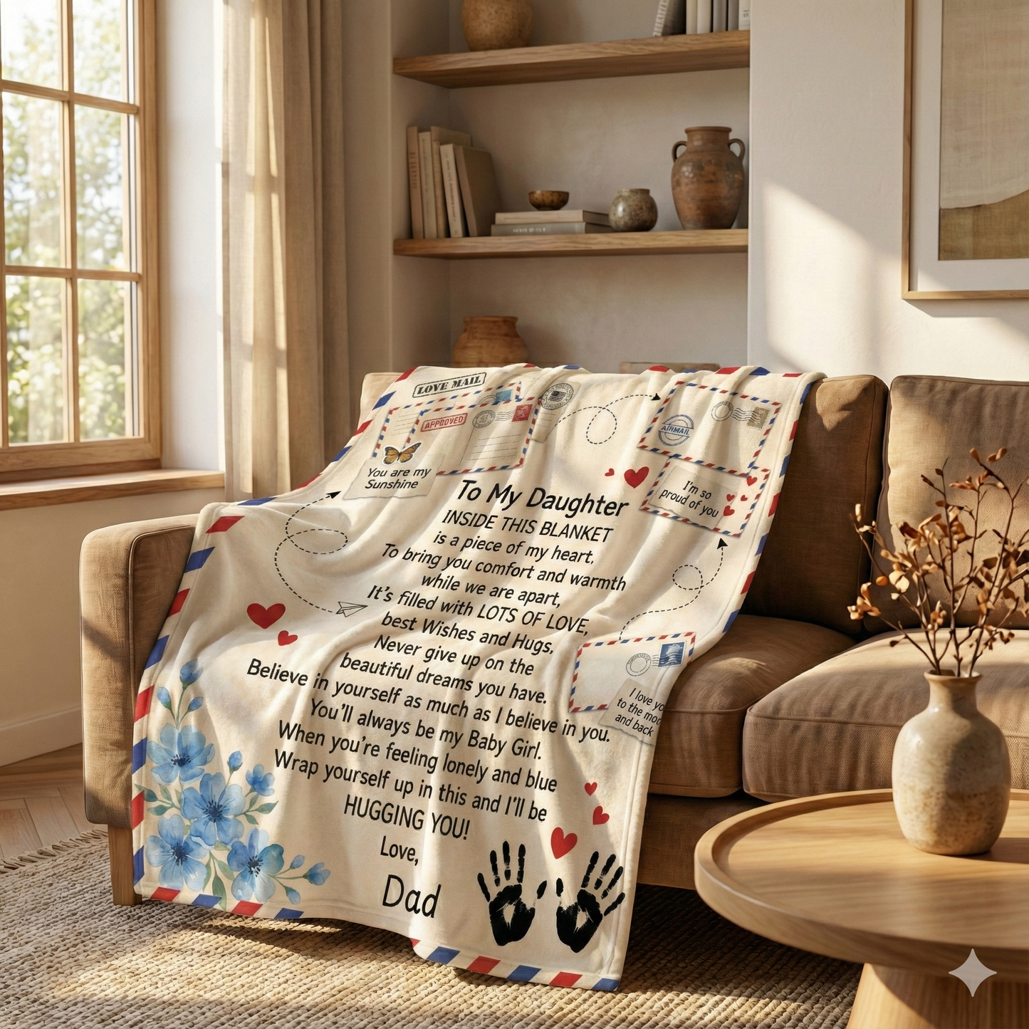 ❤️BUY 1 GET 1-20% OFF❤️ To My Daughter Air Mail Blanket from Dad – Cozy Vintage Love Letter Design, Soft Silky Throw, Inspirational Gift for Birthdays, Holidays & Special Moments 50x60
