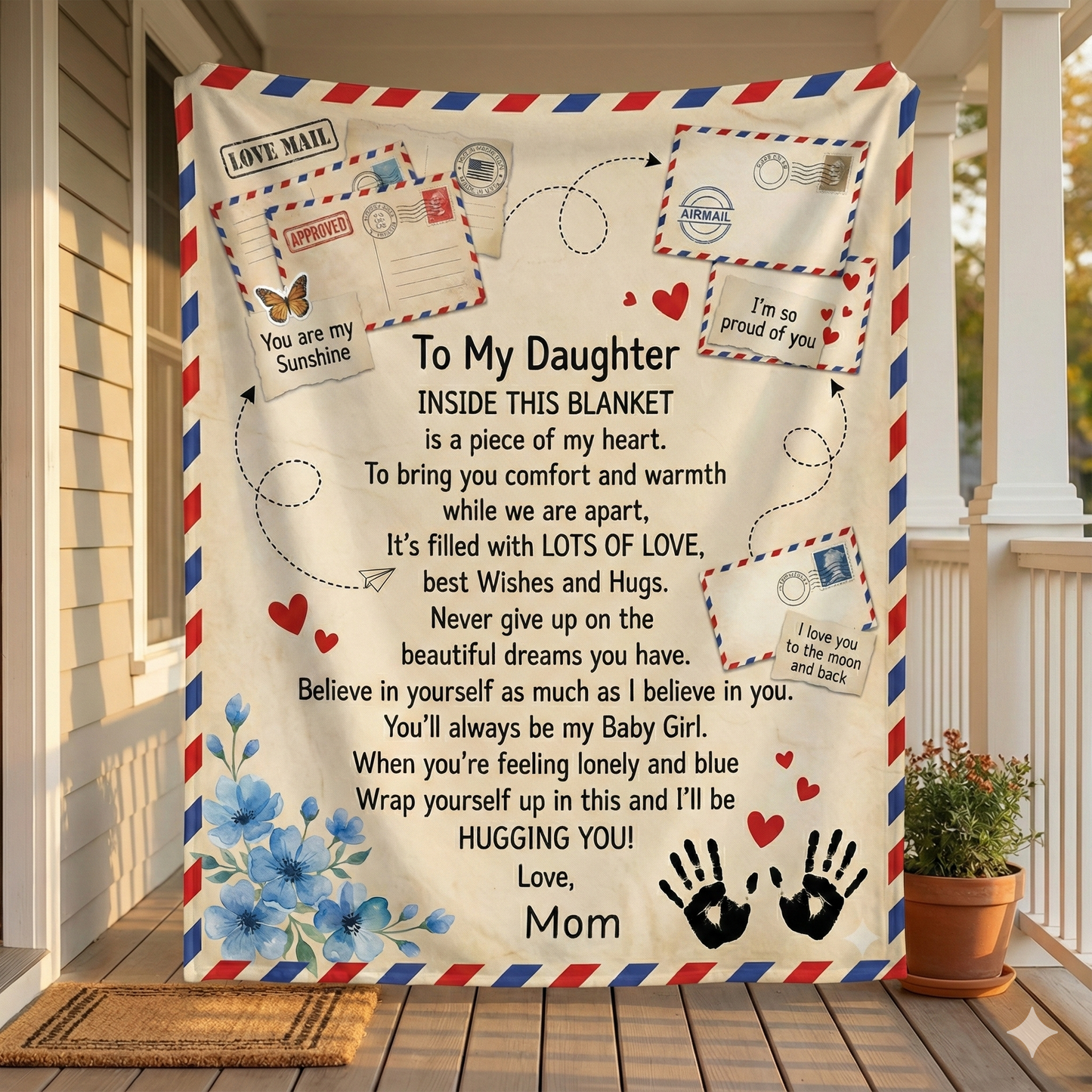❤️BUY 1 GET 1-20% OFF❤️ To My Daughter Air Mail Blanket from Mom – Cozy Vintage Love Letter Design, Soft Silky Throw, Inspirational Gift for Birthdays, Holidays & Special Moments 50x60
