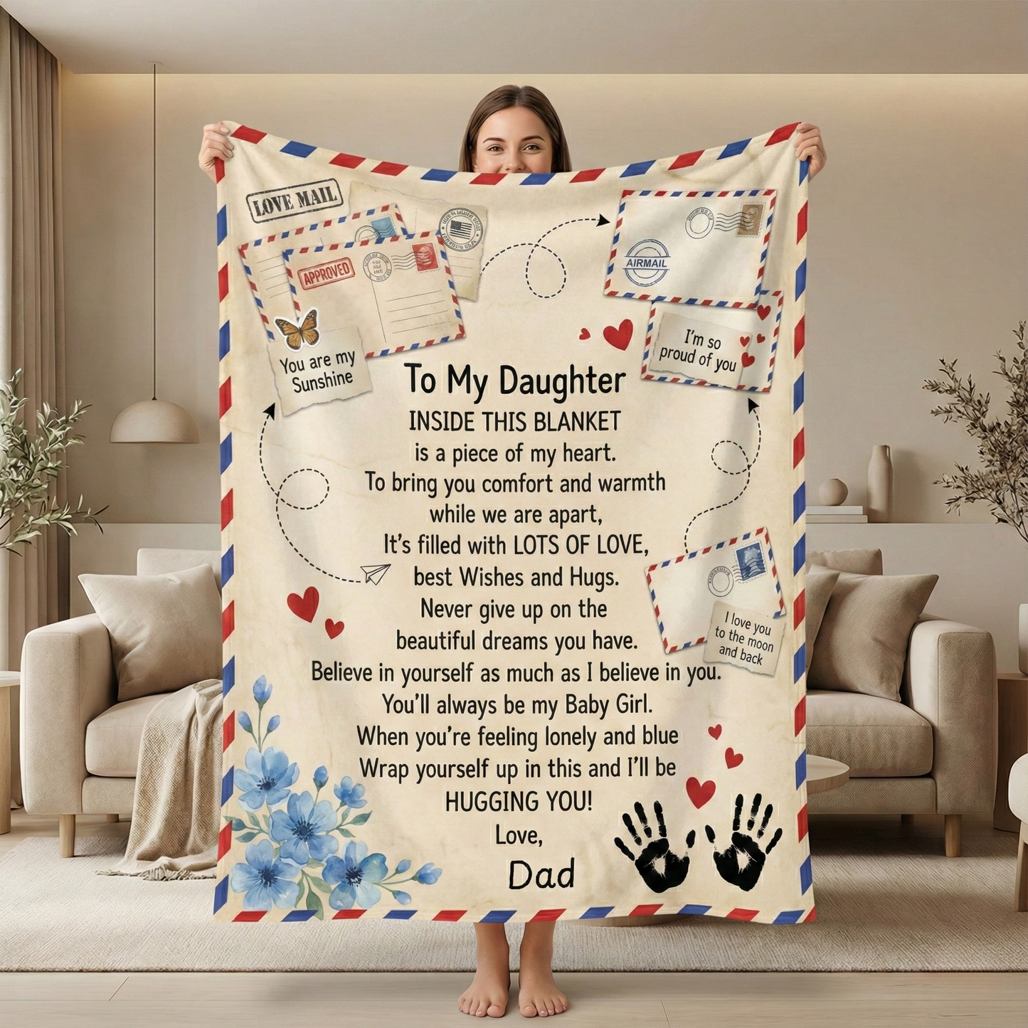 Dad’s Love Letter Blanket Comforting Her Every Day