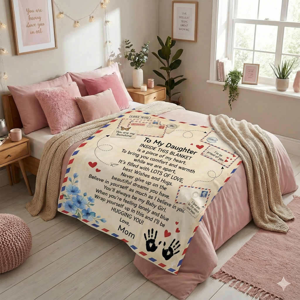 ❤️BUY 1 GET 1-20% OFF❤️  To My Daughter Air Mail Blanket from Mom – Cozy Vintage Love Letter Design, Soft Silky Throw, Inspirational Gift for Birthdays, Holidays & Special Moments 50x60
