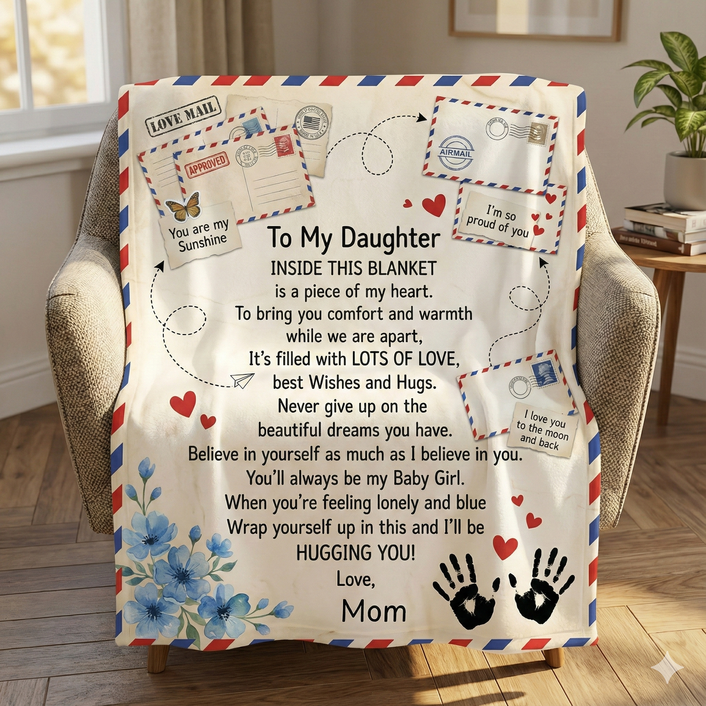❤️BUY 1 GET 1-20% OFF❤️  To My Daughter Air Mail Blanket from Mom – Cozy Vintage Love Letter Design, Soft Silky Throw, Inspirational Gift for Birthdays, Holidays & Special Moments 50x60