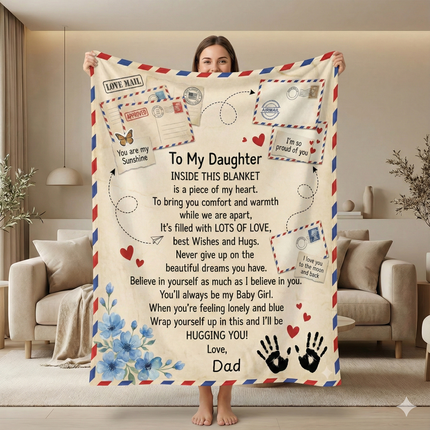 ❤️BUY 1 GET 1-20% OFF❤️  To My Daughter Air Mail Blanket from Dad – Cozy Vintage Love Letter Design, Soft Silky Throw, Inspirational Gift for Birthdays, Holidays & Special Moments 50x60