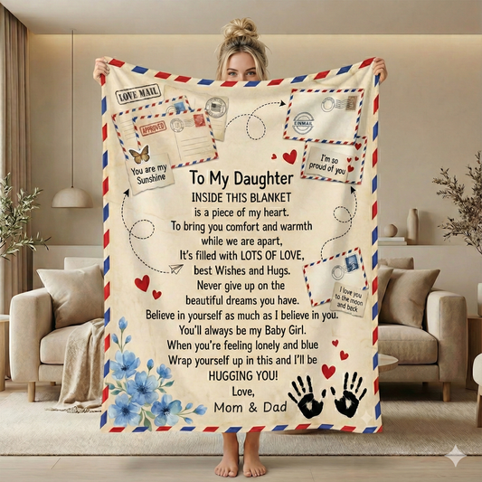 ❤️BUY 1 GET 1-30% OFF❤️    To My Daughter Air Mail Blanket from Mom & Dad – Cozy Vintage Love Letter Design, Soft Silky Throw, Inspirational Gift for Birthdays, Holidays & Special Moments 50x60
