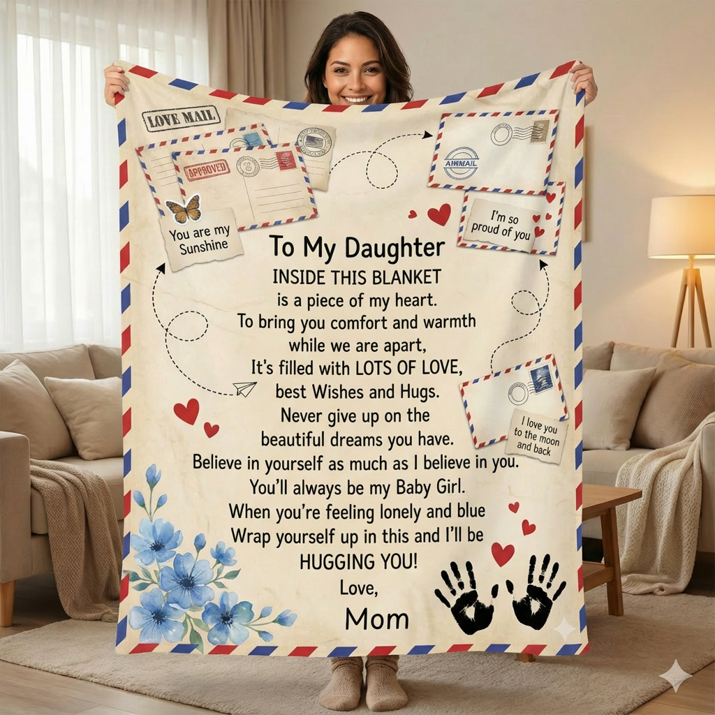 ❤️BUY 1 GET 1-20% OFF❤️  To My Daughter Air Mail Blanket from Mom – Cozy Vintage Love Letter Design, Soft Silky Throw, Inspirational Gift for Birthdays, Holidays & Special Moments 50x60