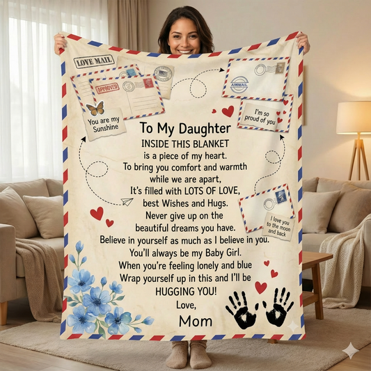❤️BUY 1 GET 1-20% OFF❤️  To My Daughter Air Mail Blanket from Mom – Cozy Vintage Love Letter Design, Soft Silky Throw, Inspirational Gift for Birthdays, Holidays & Special Moments 50x60